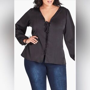 City Chic Black Tie-Front Blouse